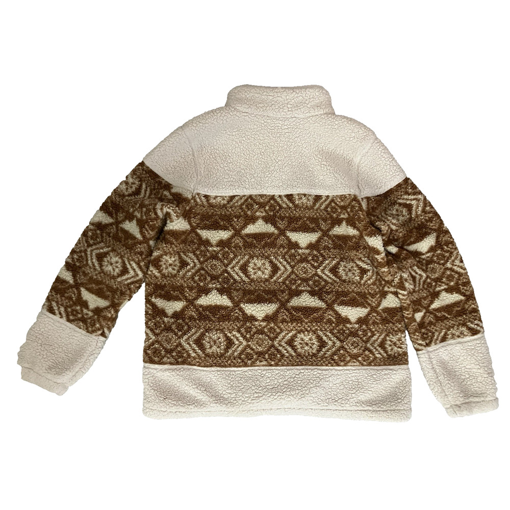 Columbia Women's Sherpa Aztec Tribal Fleece Pullover Brown Snap Jacket Large - Picture 2 of 7